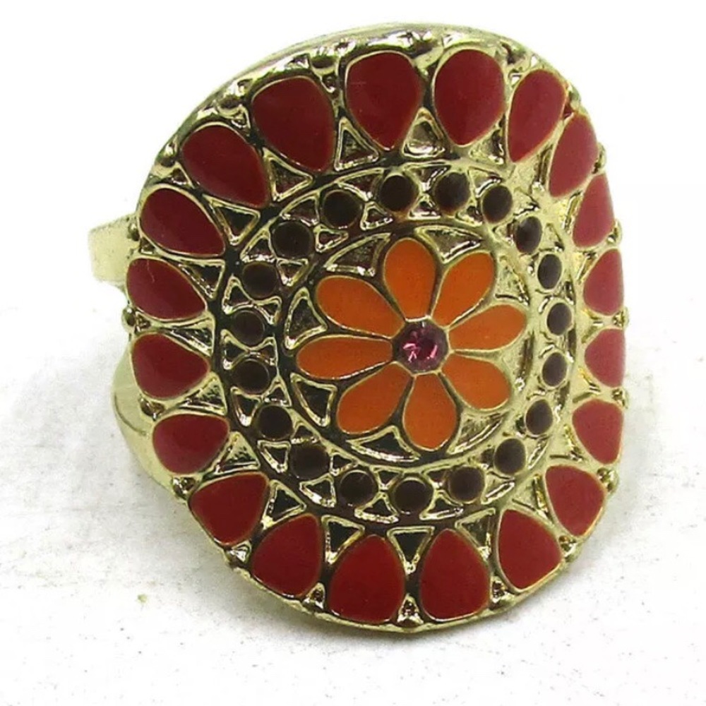 Bronze Metal Flower Design Saddle Style Ring
